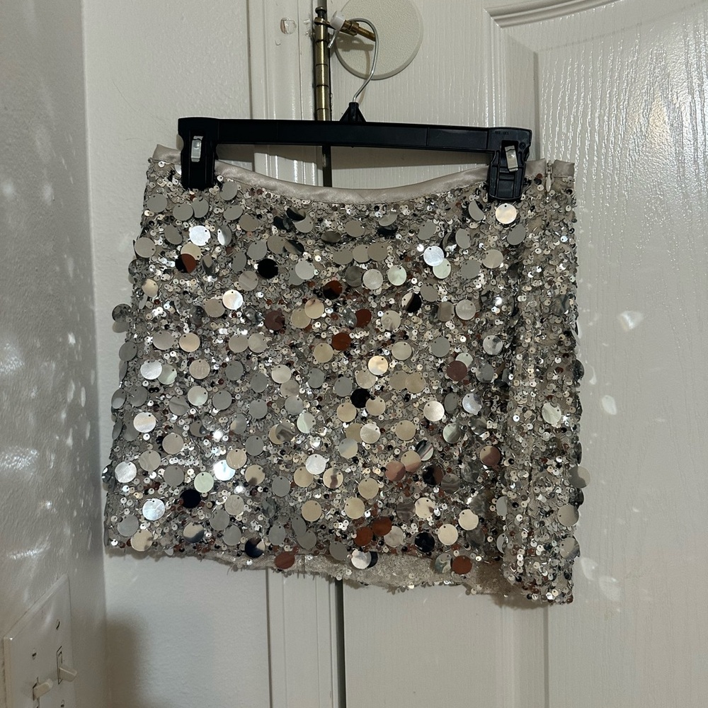 Zara Silver Sequin Cocktail Mini Skirt